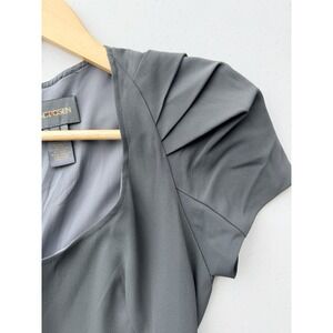 Zac Posen Cap Sleeve Womens Dress 8‎ Steel Grey Architectural Pleated Sheath